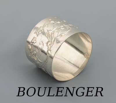 Jugendstil Serviettenring, Frankreich um 1900, 950er Silber, umlaufender Dekor mit Distel-blüten und -blättern in asymm. Verlauf, Bes.-Monogr. BF, ...