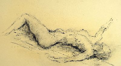 Paul Löffler, 1920 Mannheim bis 1995 Speyer,drei Zeichnungen/Aquarelle: große Kohlezeichnung, liegender Akt, Rahmen 62 x 96 cm, Aquarelle: Tiger ...
