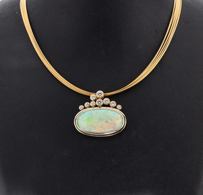 Exklusiver 18 kt Gold und Platin Opal- Brillant-Anhänger, GG 750/000 und Pt., Einzelanfertigung eines renommierten Idar- Obersteiner Goldschmieds, ...