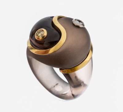 18 kt Gold und Platin Rauchquarz-Brillant- Ring, GG 750/000 und Platin, Einzelanfertigung eines renommierten Idar -Obersteiner Goldschmieds, ...
