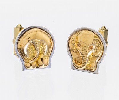 Paar 18 kt Gold Manschettenknöpfe, GG/WG 750/000, Einzelanfertigung eines renommierten Idar-Obersteiner Goldschmieds, Front und Rückansicht eines ...