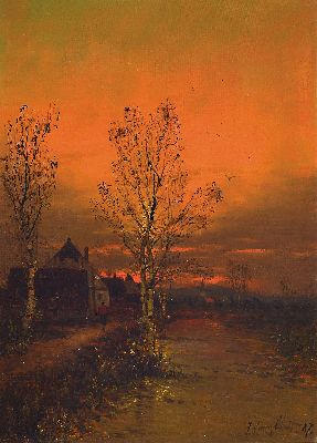 Johann Jungblut,1860 Saarburg - 1912 Düsseldorf, zwei Pendants, Winter- und Sommerlandschaft in der Dämmerung, Öl/Lwd, signiert, ca. 46.5 x 34 cm, ...