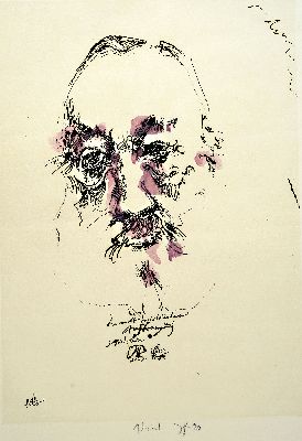 Host Janssen,1929-1995, zwei Radierungen, a: Selbstporträt ein Gruss für Alf Boe, 22/100, handmonogrammiert und dat. 80, ca. 64 x 49 cm, am Rand ...