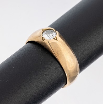 14 kt Gold Diamant-Ring, Österreich-Ungarn, Prag, 1872-1922, GG 585/000, schlichtes Design, Altschliffdiamant ca. 0.28 ct Weiß/p1,RW 61, ca. 5.9 g