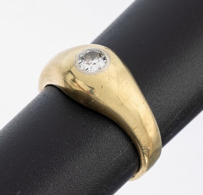 14 kt Gold Diamant-Ring, GG 585/000, Altschliffdiamant ca. 0.30 ct Weiß/p1, RW 57, ca. 5.5 g, Hersteller Wilhelm Müller/Schwäbisch Gmünd