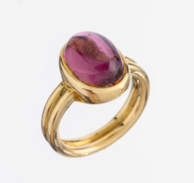 14 kt Gold Turmalin-Ring, GG 585/000, ovaler Turmalin-Cabochon ca. 6.70 ct, RW 60, ca. 12.6 g