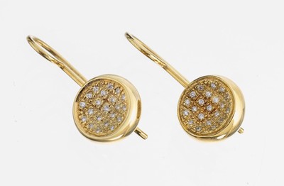 Paar 14 kt Gold Brillant-Ohrhänger, GG 585/000, 42 Brillanten zus. ca. 0.21 ct Weiß/si, L. ca. 2.5 cm, ca. 6.1 g