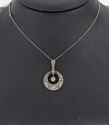 14 kt Gold Diamant-Anhänger, 1930er Jahre, GG/WG 585/000 gepr., 1 Altschliffdiamant ca. 0.03 ct, 1 Altschliffdiamant ca. 0.08 ct Weiß/p1, ...