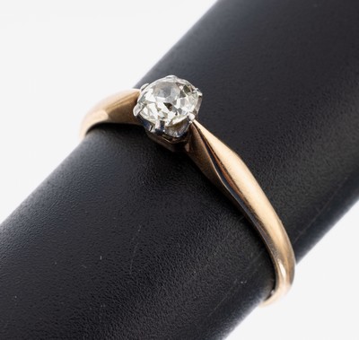 14 kt Gold Diamant-Ring, um 1900, GG 585/000, Altschliffdiamant ca. 0.30 ct Weiß/p, RW 60, ca. 2.2 g