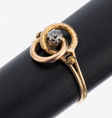 14 kt Gold Diamant-Ring, um 1900, GG 585/000, in Silber gefasster Altschliffdiamantca. 0.15 ct Weiß/p, RW 61, ca. 2.7 g