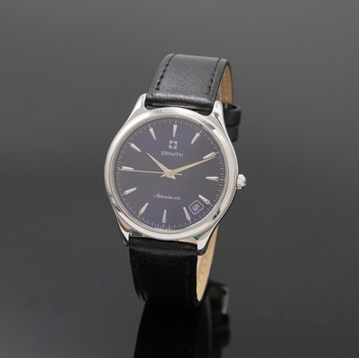 ZENITH Elite Armbanduhr in Stahl Referenz 90/010040 670, Schweiz um 2000, Automatik, beids. vergl. Geh., Boden aufgedr., tief- blaues, zirkulär ...
