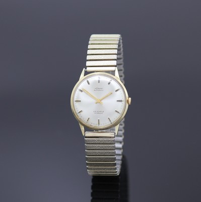 EPPO Herrenarmbanduhr in GG 585/000, Deutschland um 1965, Automatik, 2-tlg. Geh., Boden aufgedr., silb. Zifferbl., gold. Indizes u. Zeiger, ...