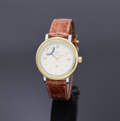 LE GUET DU TEMPS Neuchâtel Armbanduhr Referenz 2640, Schweiz um 1990, Handaufzug, Stahlgeh. m. GG 750/000 Lünette, aufgedr. Boden m. Sicht auf ...