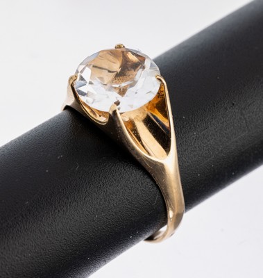 14 kt Gold Ring, GG 585/000, rundfacett. Diamantimitation, RW 59, ca. 3.7 g