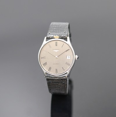 LONGINES elegante Armbanduhr in Stahl Referenz 4184, Schweiz um 1980, Automatik, 2-tlg. Geh., Boden aufgedr., stahl-graues Zifferbl., feine röm. ...
