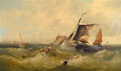 James Webb, um 1825-1895, Mastbruch eines Segelschiffes, die Besatzung bereits im Rettungsboot, Öl/Lwd, links unten sign., dazu in der roten Fahne ...