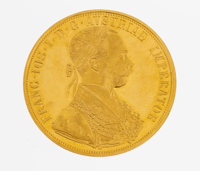 Goldmünze 4 Dukaten, Österreich-Ungarn 1915, offizielle Nachprägung, Franz Joseph I.