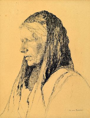 Hermann Kätelhön, 1884- 1940, Willinghäuser Malerkolonie, Lithografie, Schwälmerin, re. u. signiert, leicht gebräunt, min. fleckig, ca. 52 x 40 ...