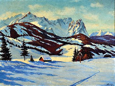 Albert Furtwängler, 1902-1984 Freiburg im Breisgau, Winterlandschaft, Zugspitze und Waxensteine, Öl/Lwd, rechts unten sign. und dat. 38, ca. ...