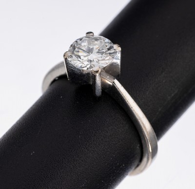 18 kt Gold Brillant-Ring, WG 750/000, Brillant ca. 1.0 ct Weiß/vs, RW 54, ca. 4.1 g