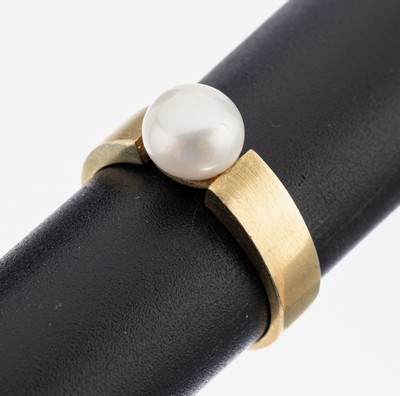 14 kt Gold Perl-Ring, GG 585/000, l. rosef. Zuchtperle, D. ca. 7.7 mm, RW 57, ca. 3.7 g