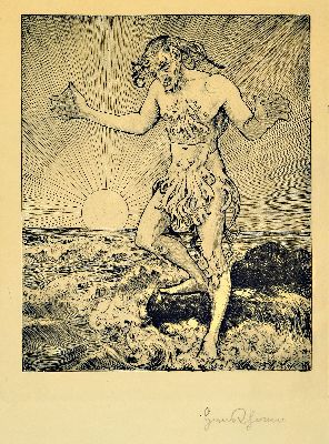 Hans Thoma, 1839 Bernau-1924 Karlsruhe, Radierung, "Der Meermann (Wassermann I)", 1904, handsigniert, Blatt 48x36 cm, unter Glas gerahmt ...