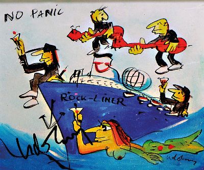 Udo Lindenberg, geb. 1946, Offset, No Panic, Rock Liner, handsigniert, ca. 6.3 x 7.5 cm, PP., unter Glas, Rahmen: 18 x 22 cm