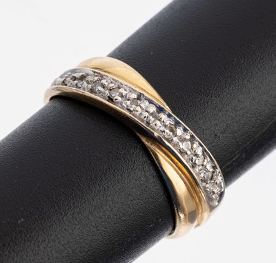 14 kt Gold Diamant-Ring, GG/WG 585/000, 10 8/8-Diamanten zus. ca. 0.05 ct Weiß/p, RW 56, ca. 4.1 g