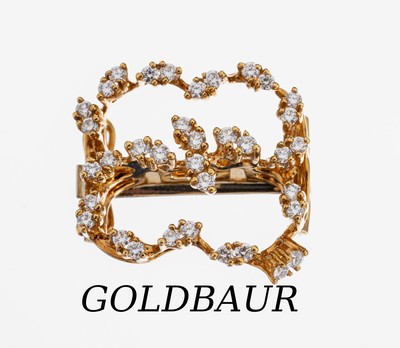 18 kt Gold GOLDBAUR Brillant-Kettenverkürzer, GG 750/000, abstrakt florale Gestaltung, 36Brillanten zus. ca. 0.83 ct feines Weiß/lupenrein (lt. ...