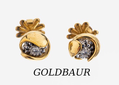 Paar 18 kt Gold GOLDBAUR Brillant-Ohrstecker, GG/WG 750/000, in Form einer sich öffnendenKnospe, innen bes. 2 mit in WG gefassten Brillanten zus. ...