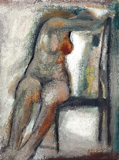 Diether Ritzert, 1927-1987, "Sitzende II" 1965, weiblicher Akt, rechts unten signiert und datiert, Öl/Lwd, verso Künstleretikett, 60x45 ...