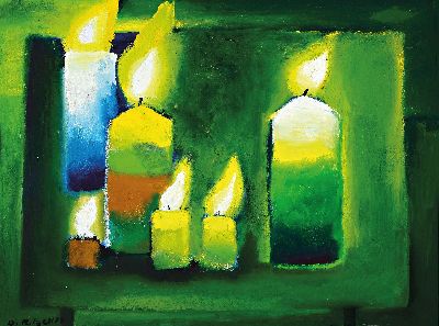 Diether Ritzert, 1927-1987, "Grüne Kerzen" 1977, links unten signiert und datiert, Öl/Lwd, 75x100 cm, zwei Untermalungen von 1968 und ...