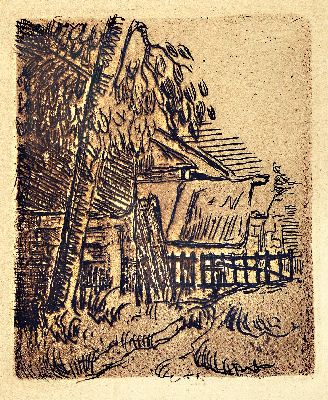 Paul Cezanne, 1839-1906, Radierung auf Velin, "Paysage a Auvers" 1873, unsigniert, Platte 13,5x11 cm, Blatt ca. 17x15 cm, gebräunt, unter ...