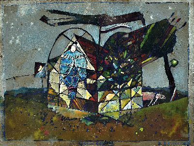 Bernd Kastenholz, geb. 1949 Speyer, Gouache auf Karton, "Naturfassade", signiert und betitelt, Karton 21x28 cm, unter Glas gerahmt 34x41 cm