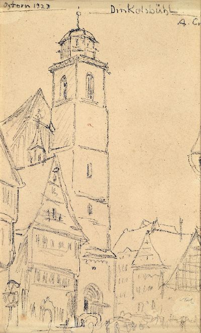 August Croissant, 1870-1941 Landau, Bleistiftzeichnung "Dinkelsbühl Ostern 1928", rechts oben monogrammiert A.Cr., unter Glas gerahmt ...