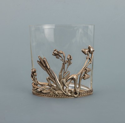 Glasvase mit Silbermontur, 925er Silber, ovales Glas, H. ca. 11 cm, Montur im Stil des Jugendstils mit Schilf, L. ca. 9.5 cm, Montur etwas lose