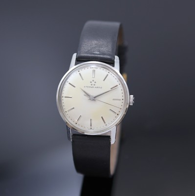ETERNA-MATIC Armbanduhr in Stahl, Schweiz 1960er Jahre, Automatik, Boden verschr., silb. Zifferbl. m. aufges. silb. Ind. fl./pat., silb. Zeiger, ...