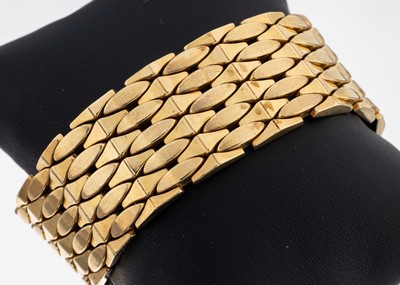 14 kt Gold Armband, GG 585/000, B. ca. 2.5 cm, L. ca. 22 cm, Kastenschloss mit 2 Sicherheitsachten, ca. 74.3 g