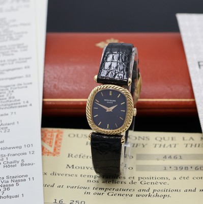 PATEK PHILIPPE Ellipse d´Or seltene Damenarmbanduhr in GG 750/000 Referenz 4461, Handaufzug, Schweiz um 1975, 2-teil. Geh. inkl. orig. Lederband m. ...