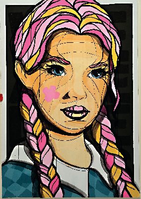 El Bocho, geb. 1978, Blue eyes, dreidimensionale Grafik-Konstruktion aus 2020, rückseitig sign. und num. 19/50, ca. 59x41cm