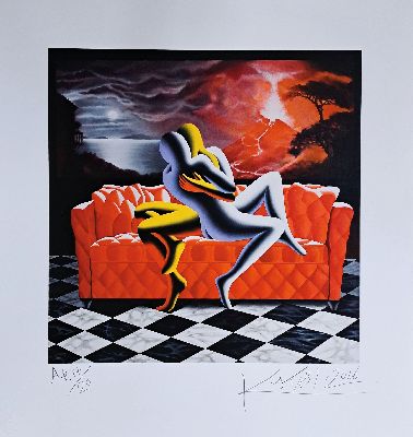 Mark Kostabi, geb. 1960, Liebespaar, Farbsiebdruck, sign. und dat. 2016, num. AP 17/20, ca. 45x45cm