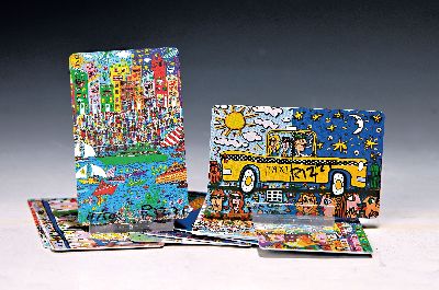 James Rizzi, 1950-2011 New York, 9 deutsche Telefonkarten, alle handsigniert, 9 davon nummeriert aus 500er Auflagen, je ca. 8.5x5.5cm