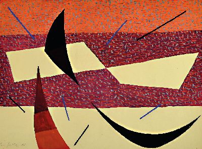 Ernst Geitlinger, 1895 Frankfurt/Main-1972 Seeshaupt, Weiße Dächer, Tempera auf Papier, links unten sign. und dat. 55, verso betitelt und mit WVZ ...