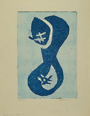 Ernst Geitlinger, 1895 Frankfurt/Main-1972 Seeshaupt, Dunkelblau auf Hellblau, Farbradierung, sign. und dat. 59, bez. Probedruck, verso betitelt, ...