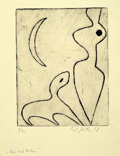 Ernst Geitlinger, 1895 Frankfurt/Main-1972 Seeshaupt, "Frau mit Untier" und "Ohne Titel", 2 Radierungen, 1x sign. und dat.63, ...