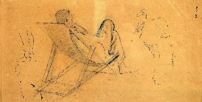 Georges Kars, 1882 Kralupy nad Vltavou/Tschechien-1945 Genf, Blatt mit Bleistiftskizzen, Rückansicht eines Mannes mitLiegestuhl und einzele Studien, ...
