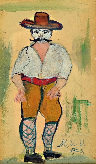 Maurice Utrillo, 1883 Paris-1955 Dax, "The Mexican Dancer", Aquarell und Gouache auf Papier, doubliert, auf Lwd rechts unten monogrammiert ...