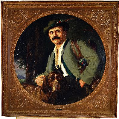 Wilhelm Auberlen, 1860 Stuttgart-1948 Lenggries, Porträt eines Jägers mit seinem Hund, Öl/Lwd, qualitätvolle Malerei mit guter Lichtsetzung und ...