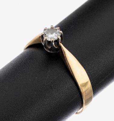 14 kt Gold Brillant-Ring, GG/WG 585/000, inWG gefasster Brillant ca. 0.25 ct l.get.Weiß/p, RW 61.5, ca. 2.0 g