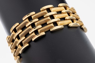 14 kt Gold Armband, GG 585/000, part. sat.,B. ca. 2.4 cm, L. ca. 19.5 cm, Kastenschloss mit 2 Sicherheitsachten, ca. 45.0 g